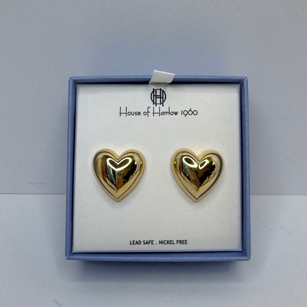 House of Harlow 1960 Gold Tone Puffy Heart Earrings